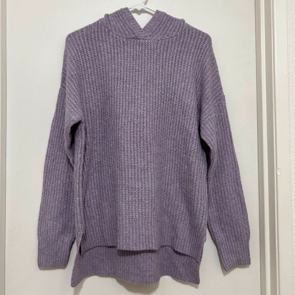 Rachel Zoe Hooded Sweater Lilac Women’s Size M Chunky Knit Pullover Coastal Core